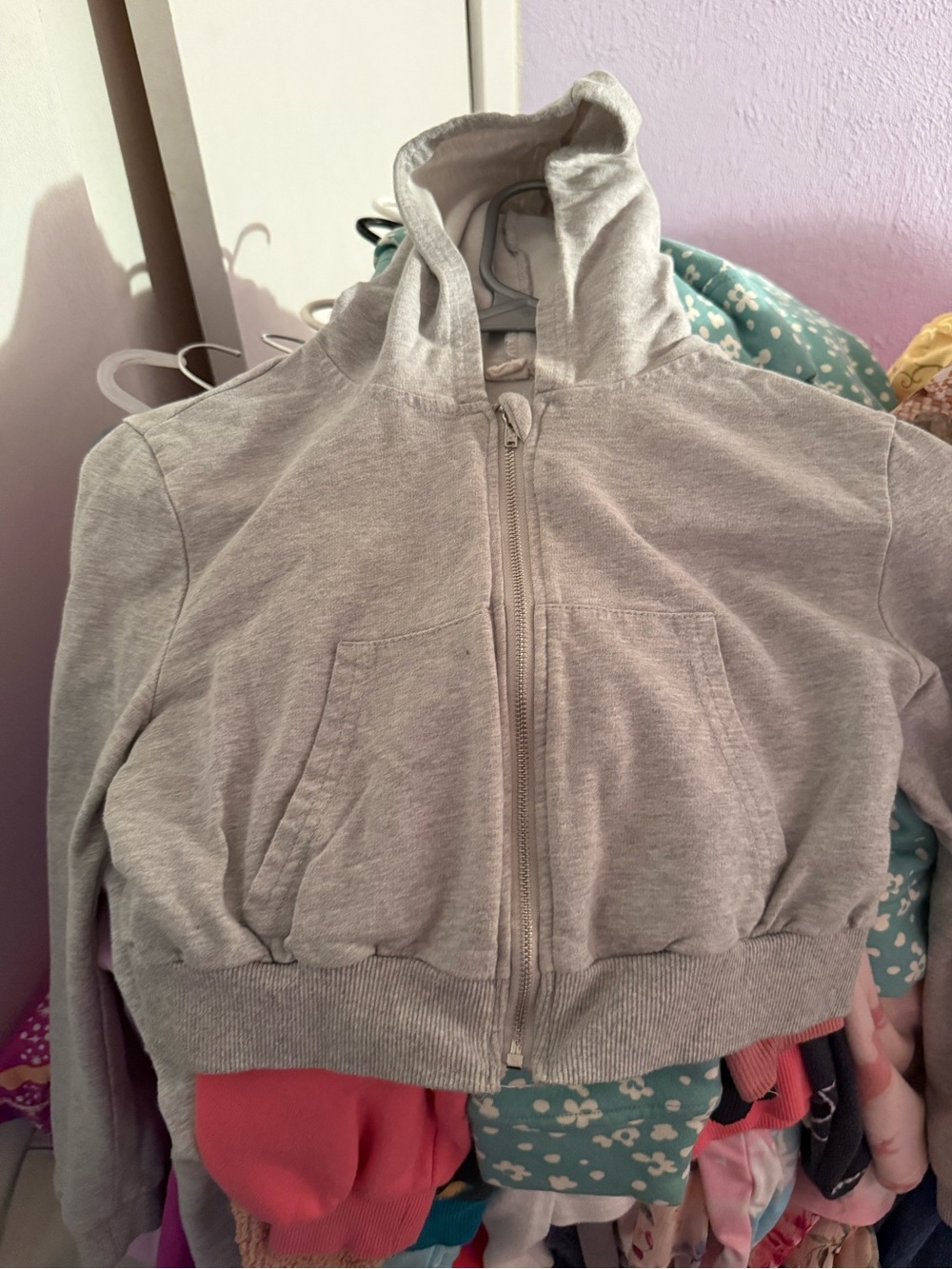 SHEIN Light Grey Kids Hooded Zip Jacket